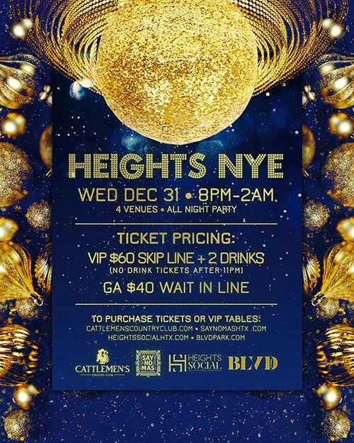 Heights NYE New Years Eve Party Houston